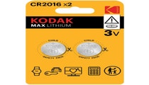 Kodak MAX CR2016 3V Lithium Battery - 2 Pack