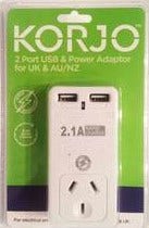 Korjo 2 Port USB Power Adaptor Aus & UK | Camera House