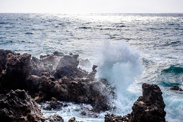 Waves crashing against rocks