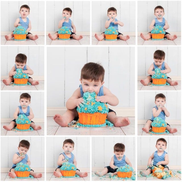 montage of baby smashing cake