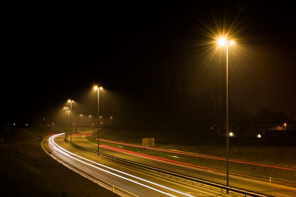 highway lights at night