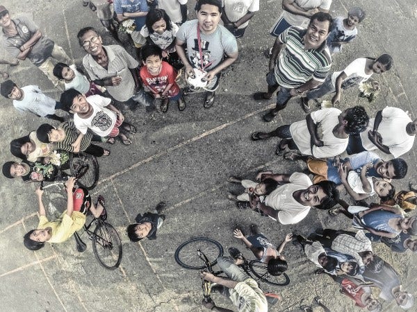 circle of people from above