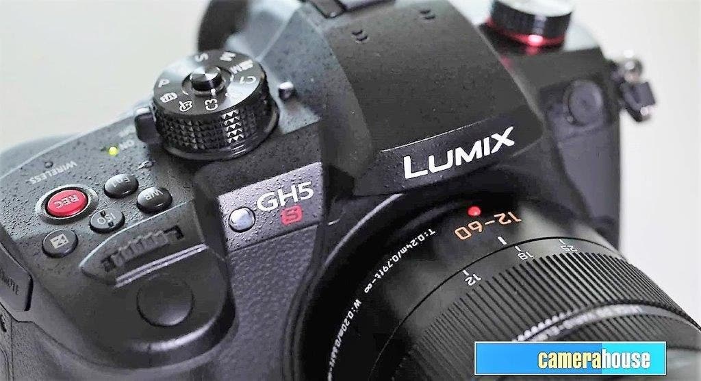 The Panasonic GH5S mirrorless camera with lens and a compact body and deep grip.