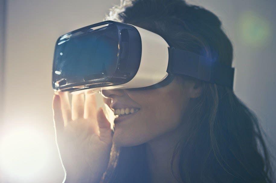 woman wearing VR goggles