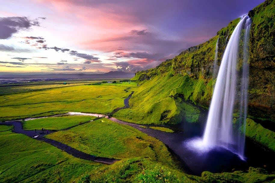 smoothing flowing waterfall in iceland