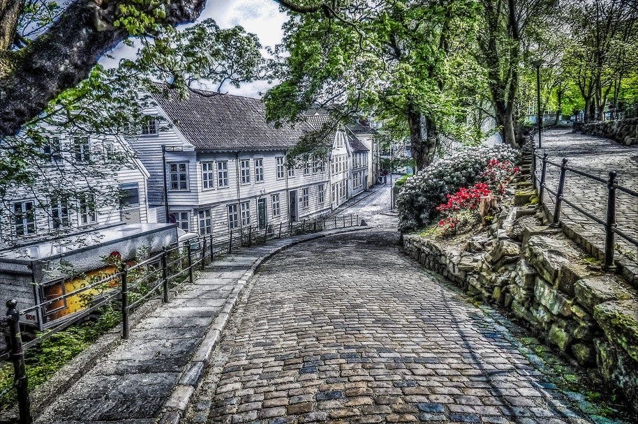 a cobblestone street in Europe