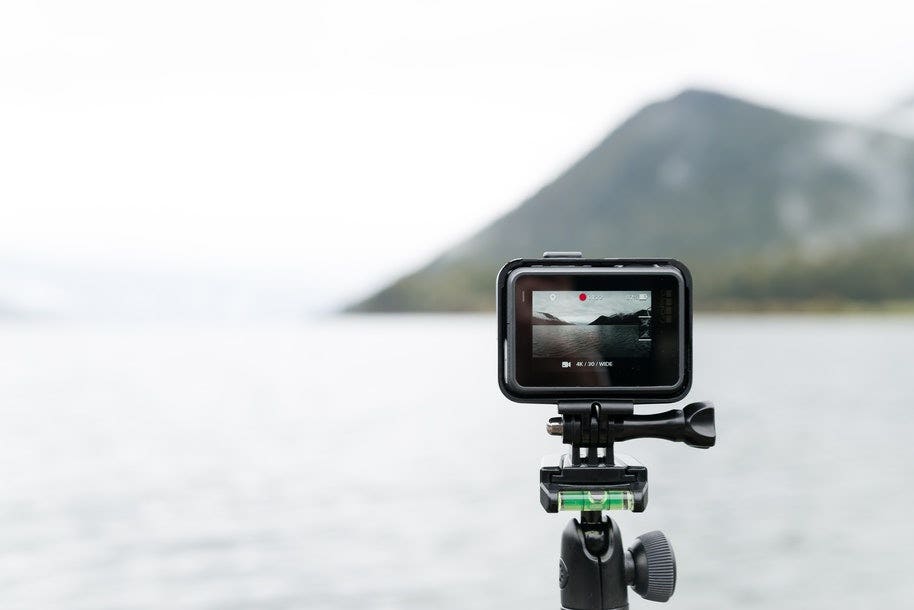 gopro on tripod overlooking lake