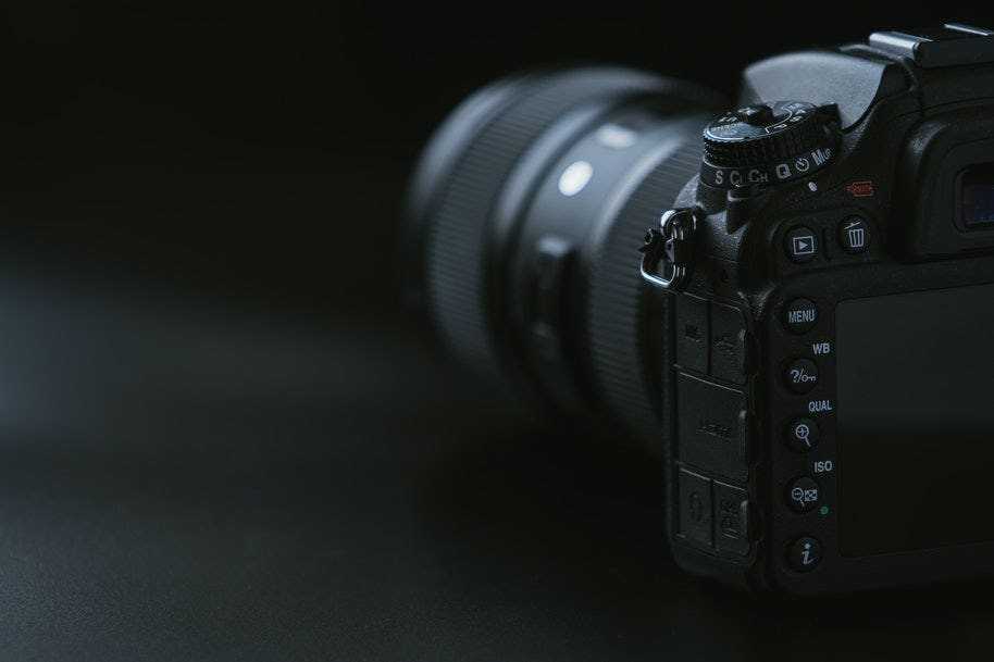 mirrorless camera on black surface