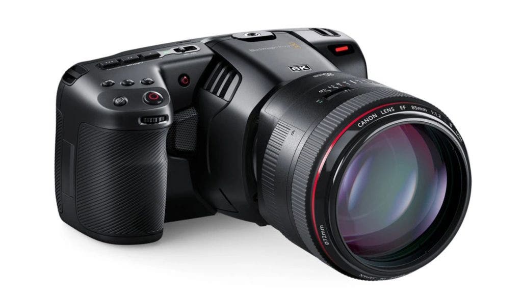 The Blackmagic Pocket 6K camera with lens attached