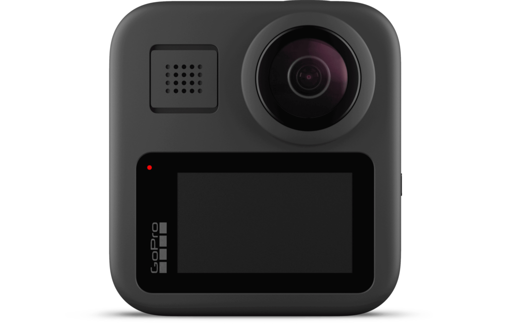 The GoPro Max 360 camera with display and lens.