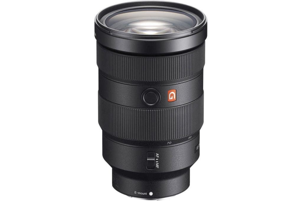 The Sony 24-70mm f/2.8 G master wide angle lens for Sony a7iii against a white background